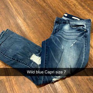 Wild Blue Distressed Capri